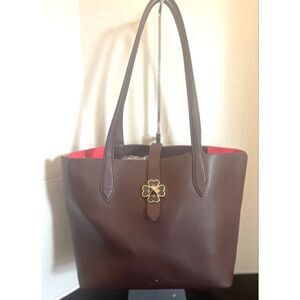 Kate Spade Raspberry Chocolate Leather Small Tote Shoulder Bag Turnlock Closure